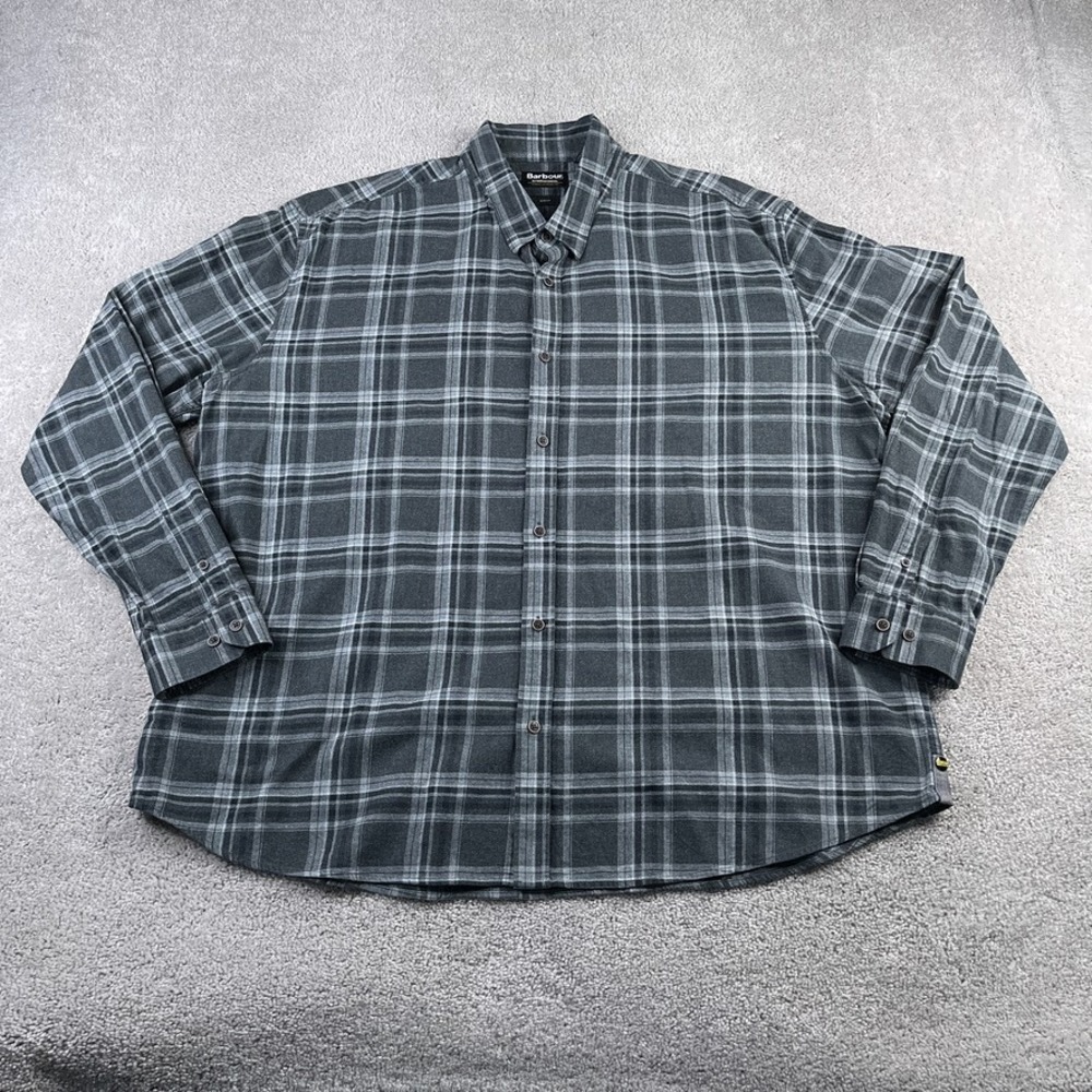 Barbour Shirt Mens‎ 2XL XXL Grey Plaid Flannel Button Up Slim Fit Outdoors